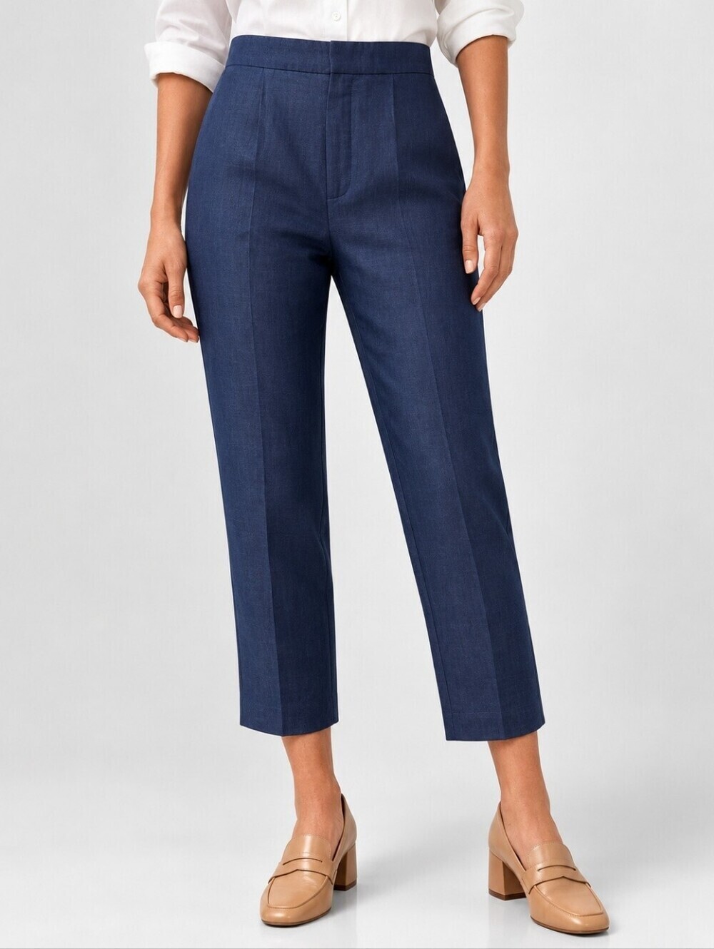Chloé Blue Linen Blend Tailored Ankle Pants FR34 US 2 Quiet Luxury